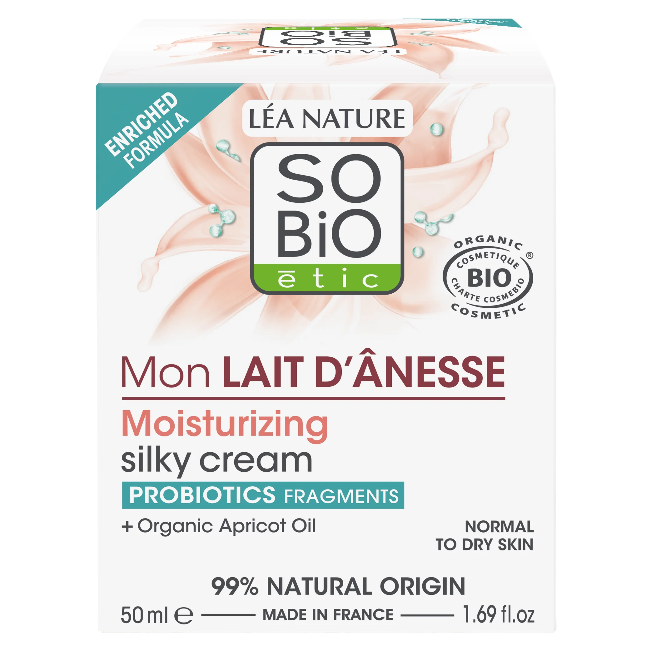 SO’BiO étic Silky Moisturizing Cream with Organic Donkey Milk (50 ml) - for All Skin Types, Including Sensitive Skin