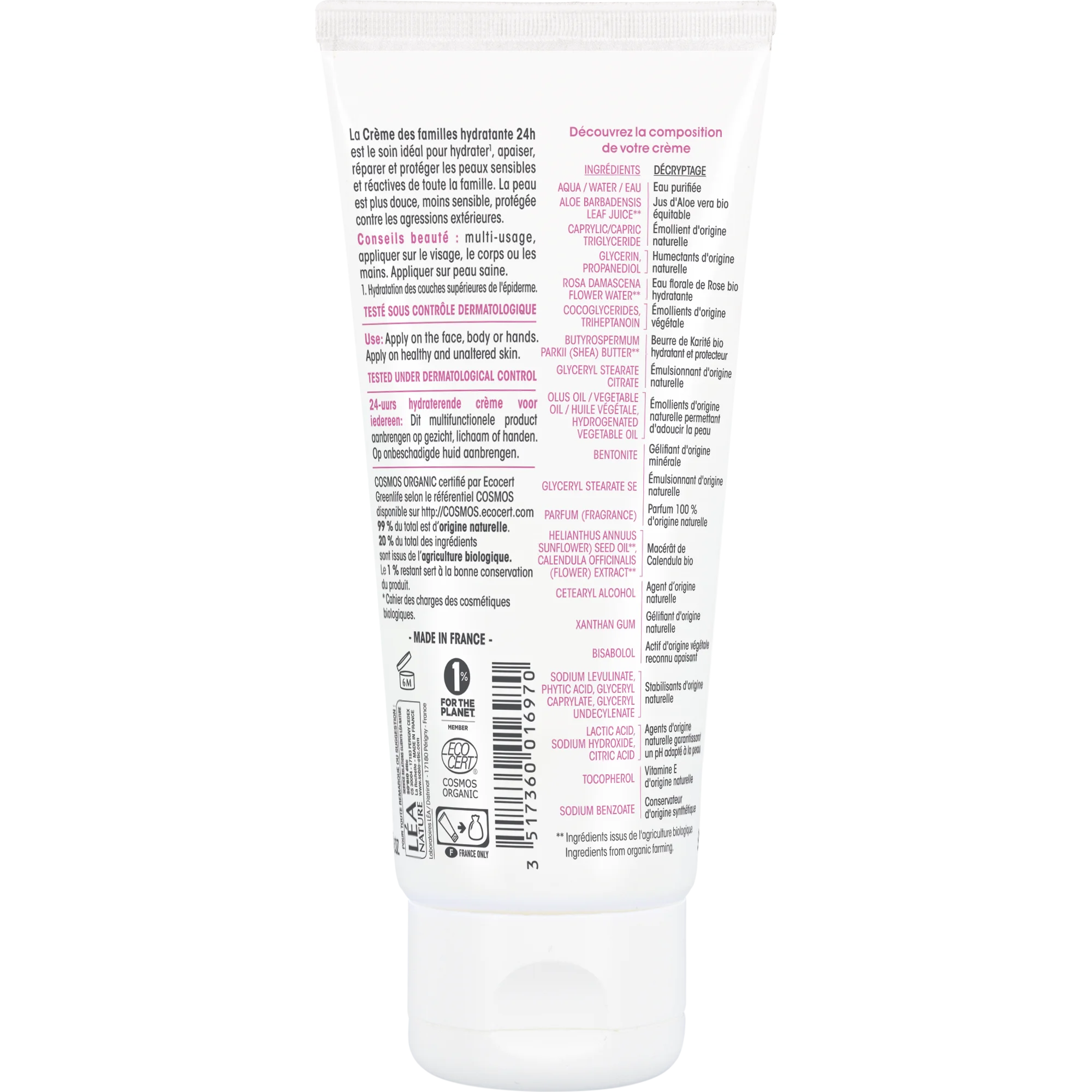 SO’BiO étic BIO Hypoallergenic Moisturizing Cream with Aloe Vera for the Whole Family (100 ml) – hydrates, soothes and regenerates