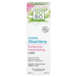 SO’BiO étic Protective Cream for Sensitive Skin with Aloe Vera 5-in-1 BIO (50 ml) - Hydrates and Soothes Skin