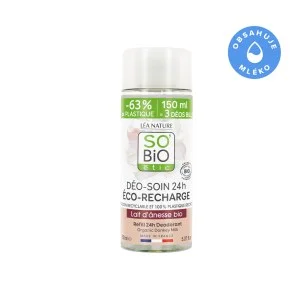 SO’BiO étic Refill for 24h Moisturizing Roll-On Deodorant with Organic Donkey Milk (150 ml) - One Refill Replaces Three Roll-Ons