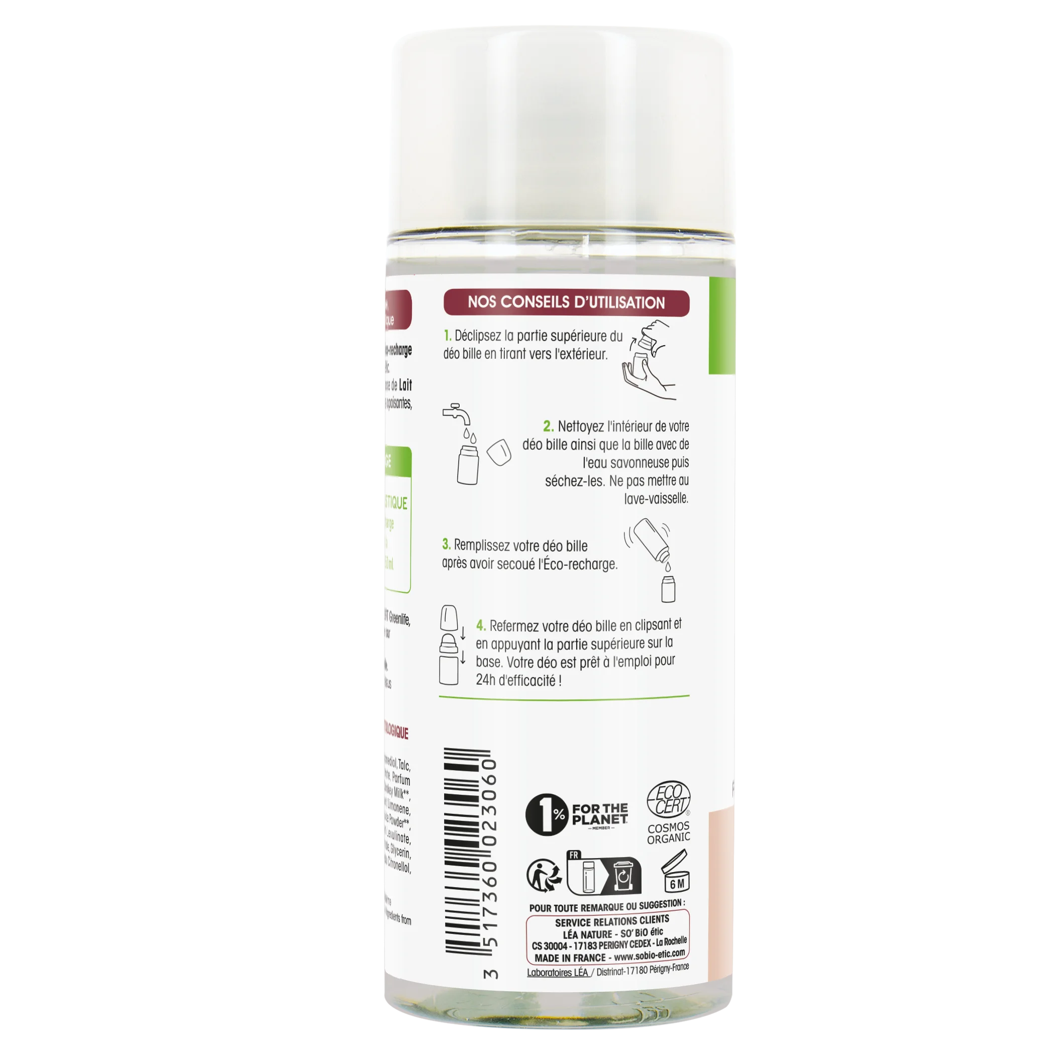 SO’BiO étic Refill for 24h Moisturizing Roll-On Deodorant with Organic Donkey Milk (150 ml) - One Refill Replaces Three Roll-Ons