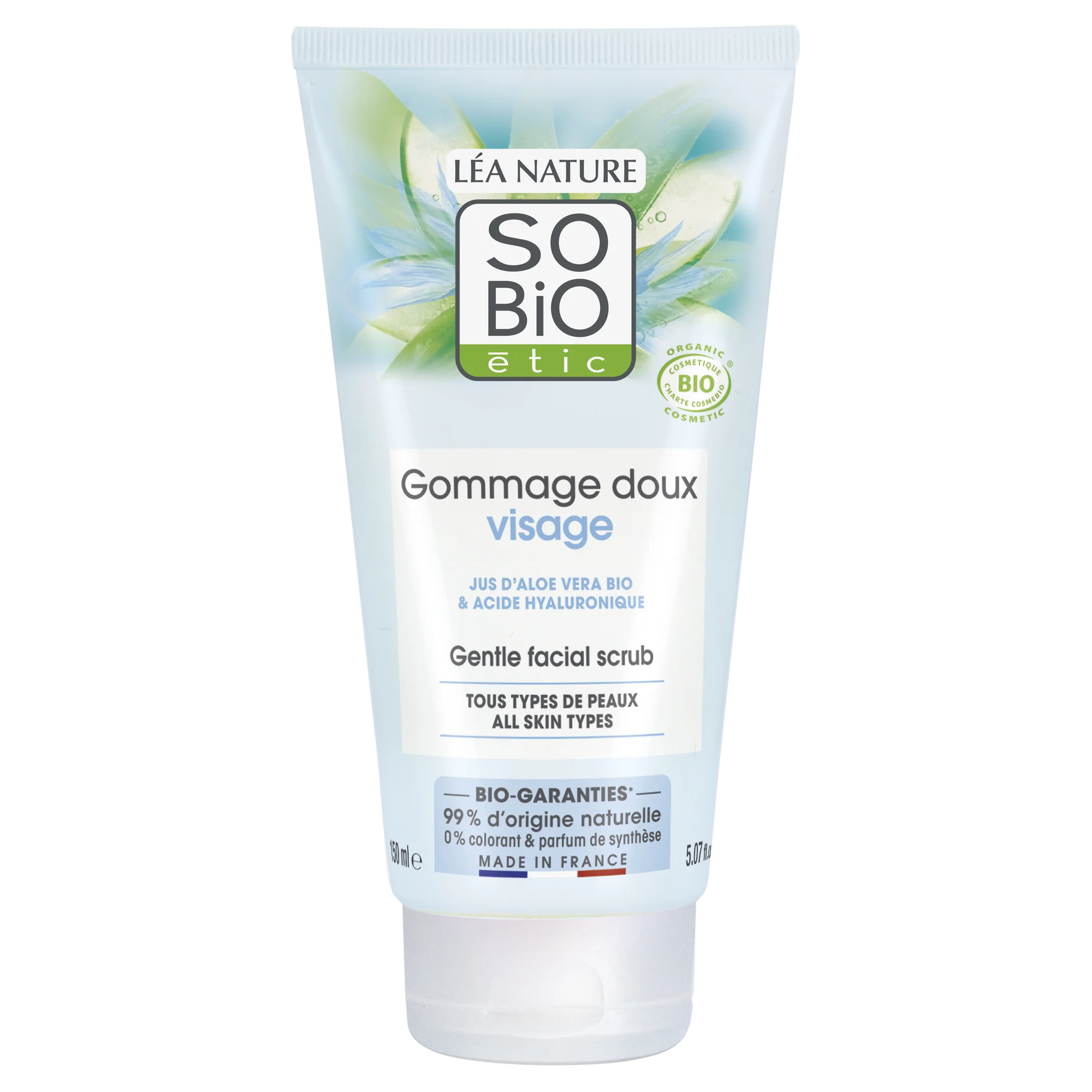 SO’BiO étic Gentle Exfoliant for Frequent Use – Hydrating Organic Aloe Vera (150 ml) – with Hyaluronic Acid