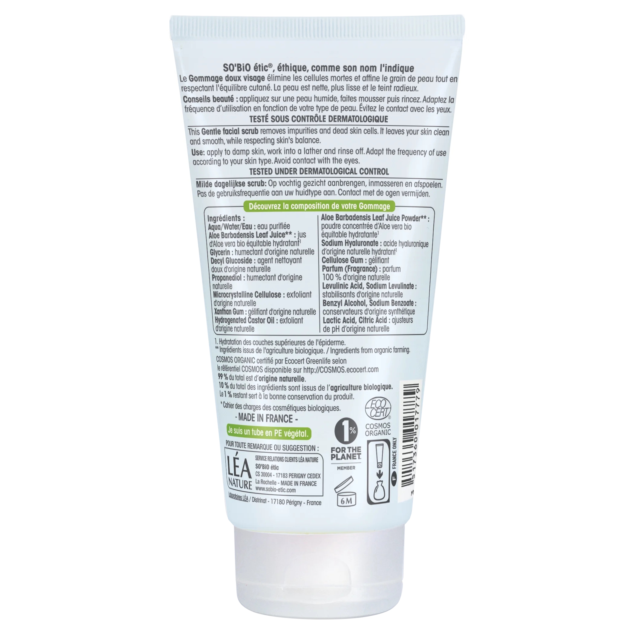 SO’BiO étic Gentle Exfoliant for Frequent Use – Hydrating Organic Aloe Vera (150 ml) – with Hyaluronic Acid