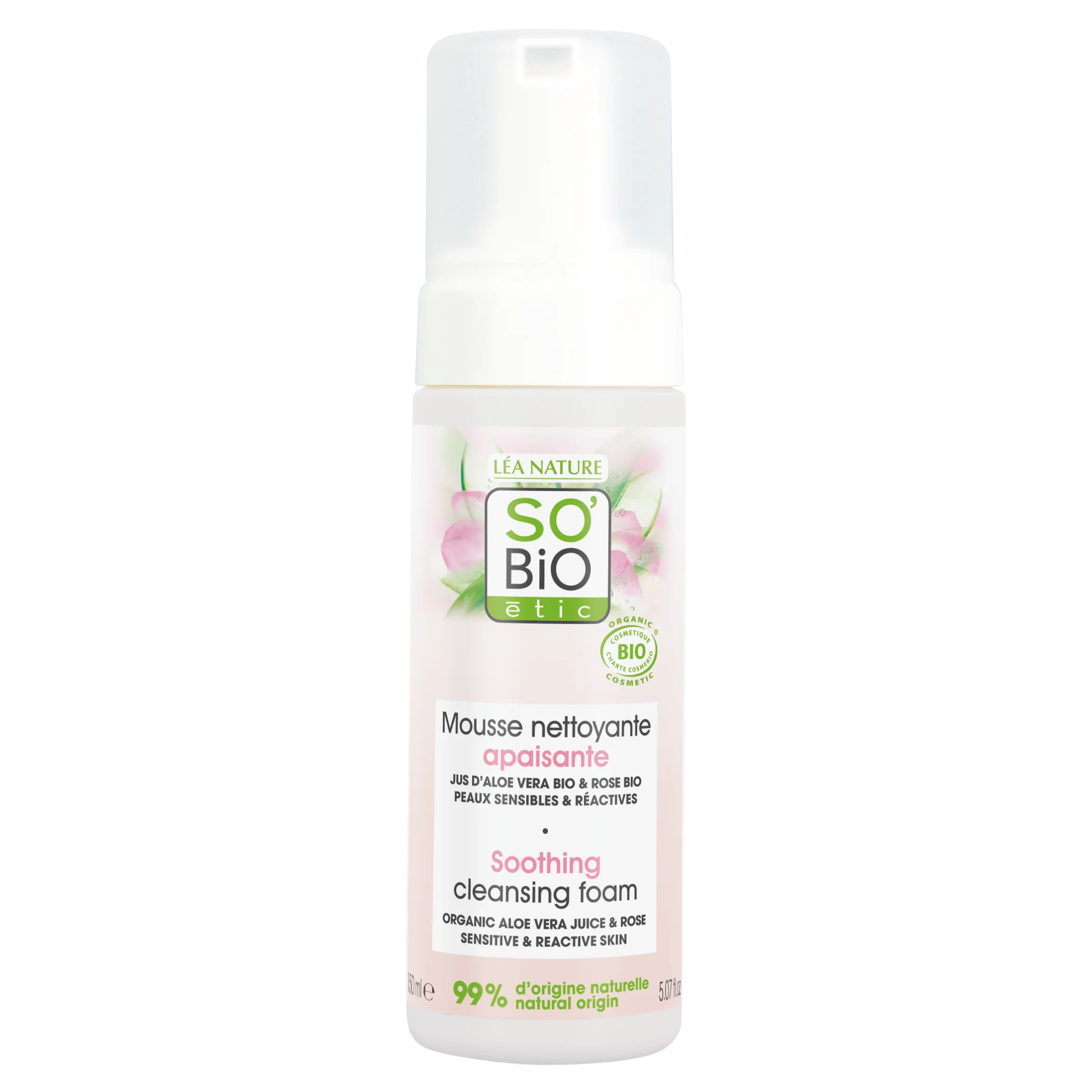 SO’BiO étic Soothing Cleansing Foam Aloe Vera BIO (150 ml) - enriched with rose water