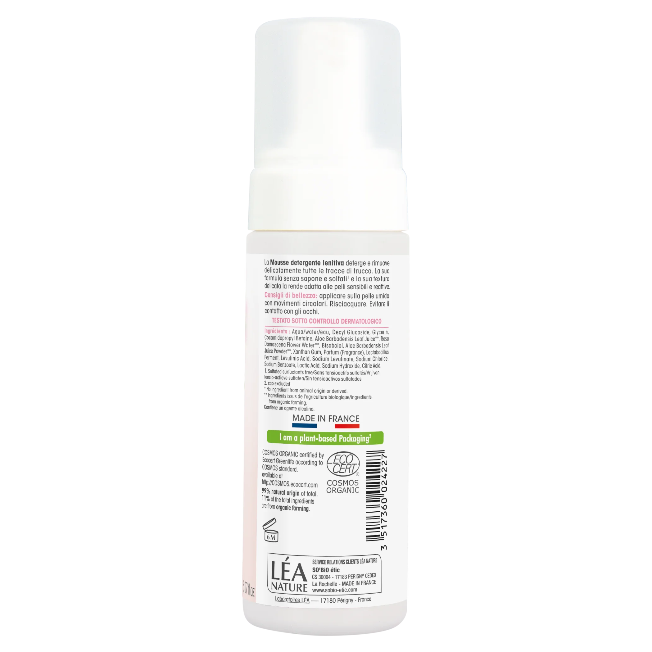 SO’BiO étic Soothing Cleansing Foam Aloe Vera BIO (150 ml) - enriched with rose water
