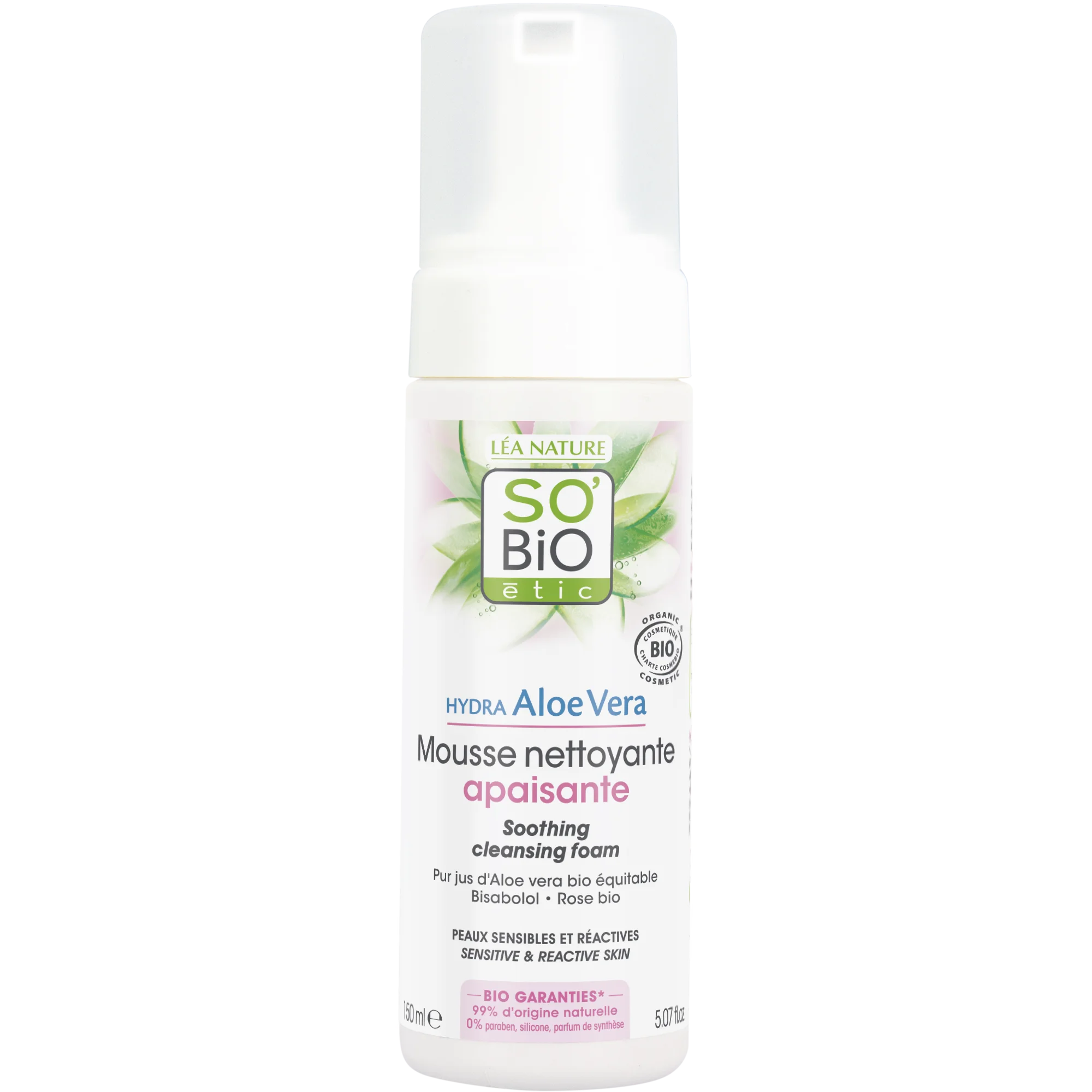 SO’BiO étic Soothing Cleansing Foam Aloe Vera BIO (150 ml) - enriched with rose water