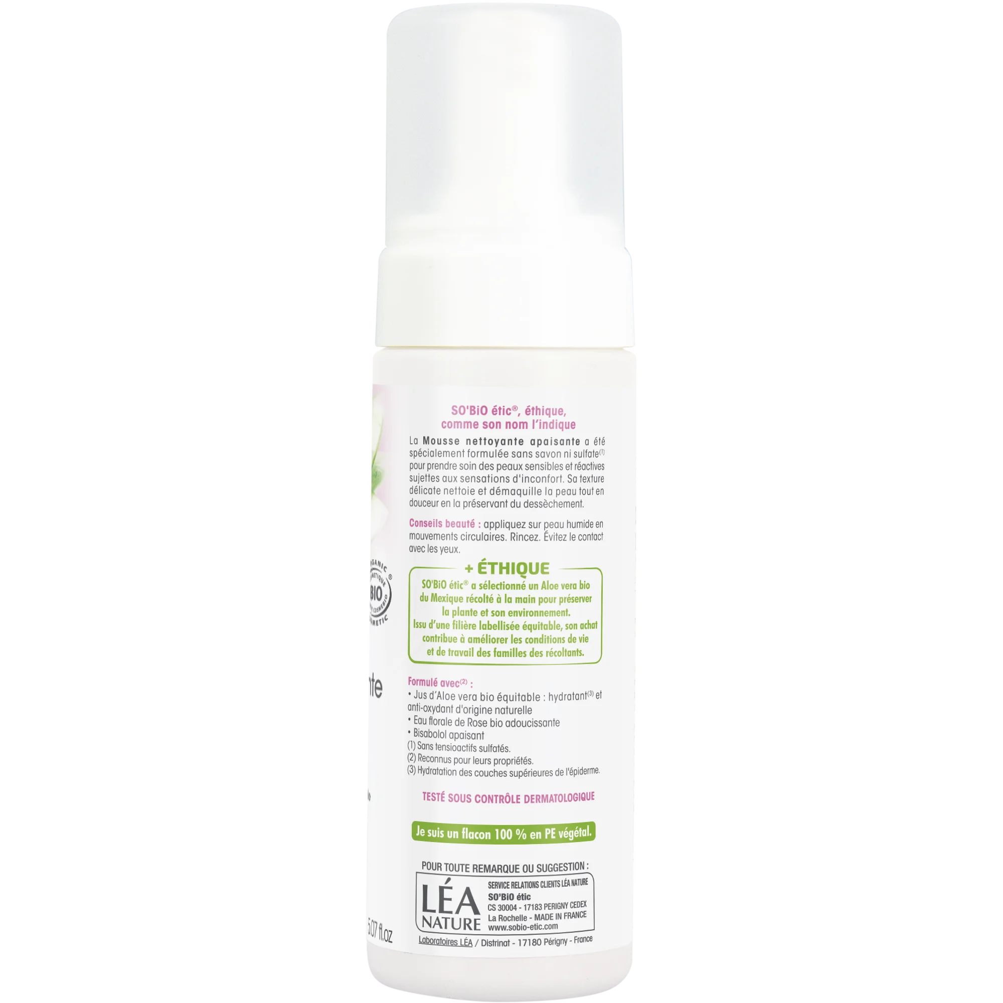 SO’BiO étic Soothing Cleansing Foam Aloe Vera BIO (150 ml) - enriched with rose water