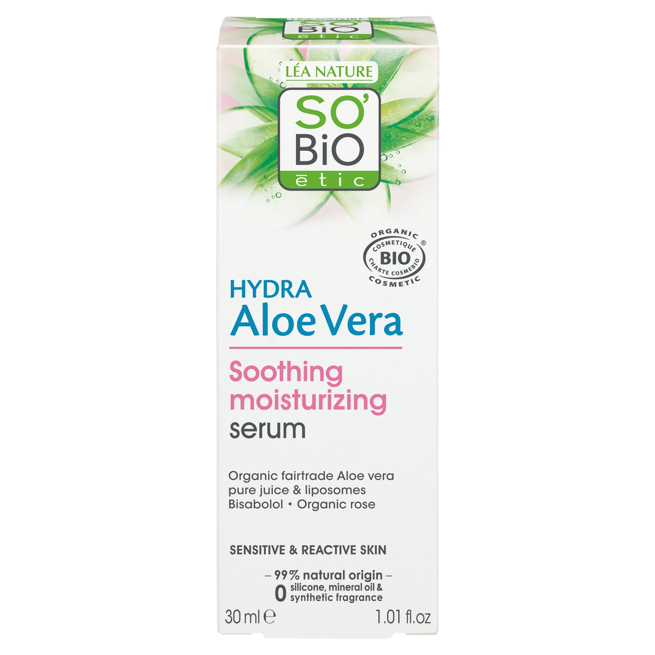 SO’BiO étic Aloe Vera Facial Serum - Soothing and Hydration for Sensitive Skin BIO (30 ml) - hydrates, soothes and brightens