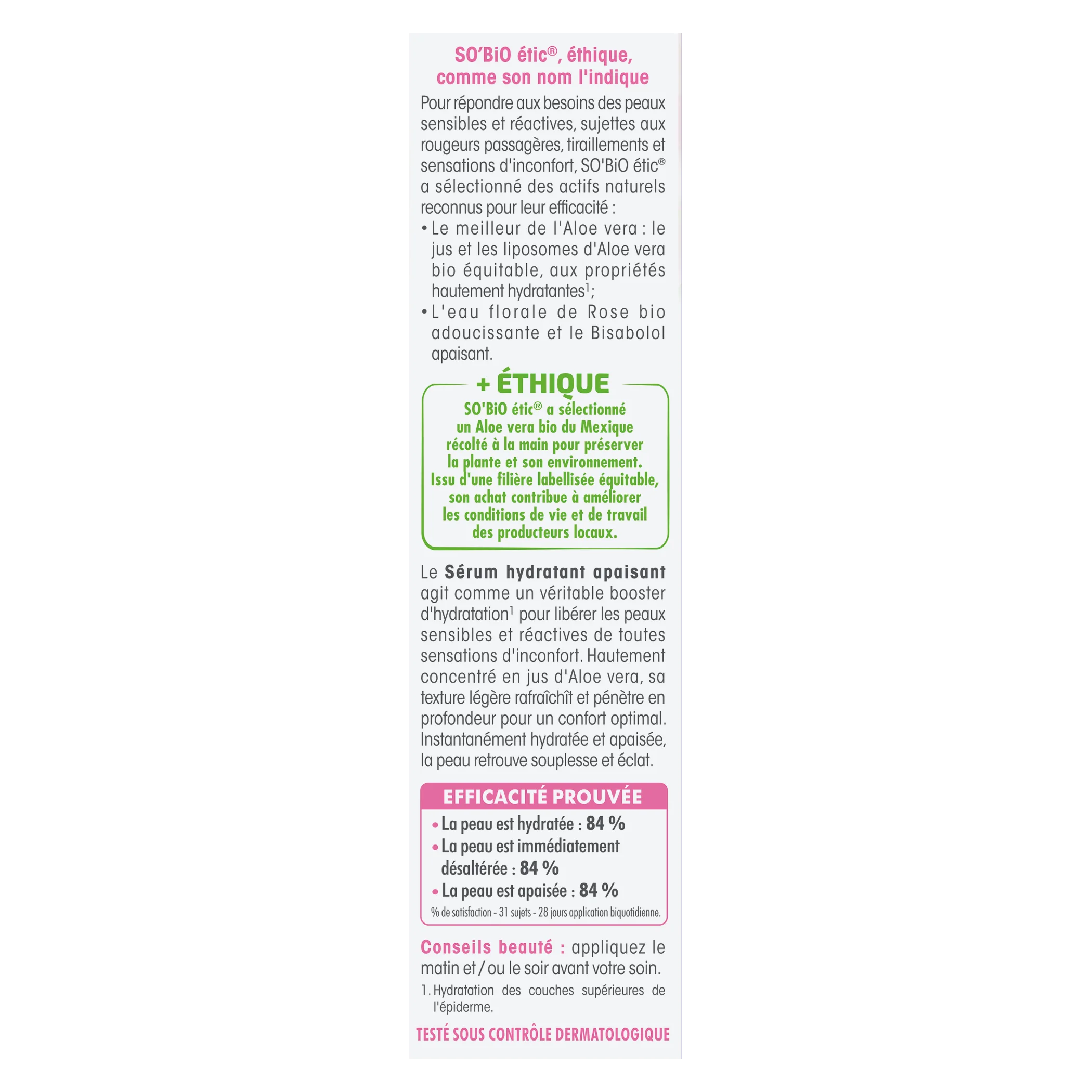 SO’BiO étic Aloe Vera Facial Serum - Soothing and Hydration for Sensitive Skin BIO (30 ml) - hydrates, soothes and brightens