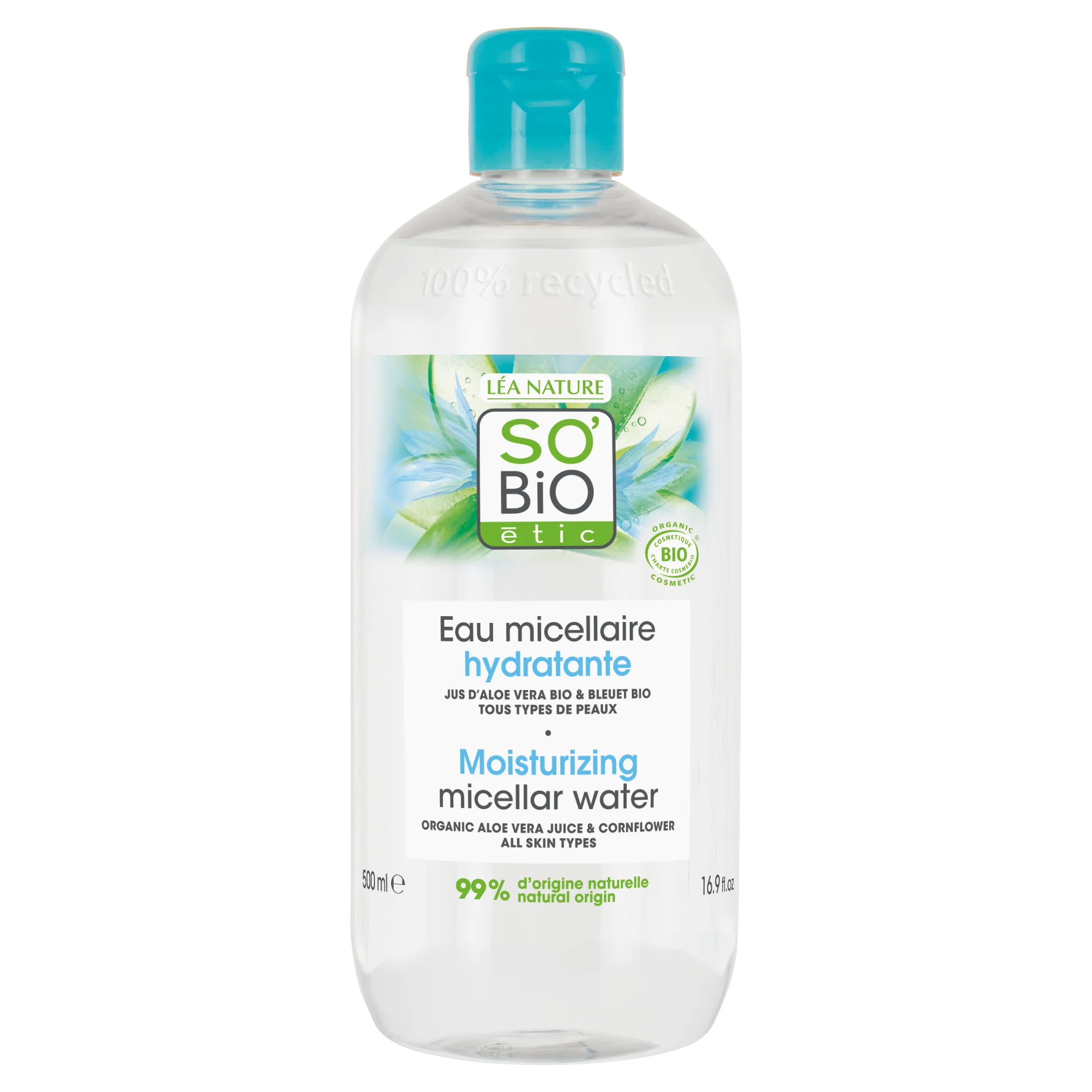 SO’BiO étic Hydrating Micellar Water with Organic Aloe Vera (500 ml) - enriched with Cornflower Water