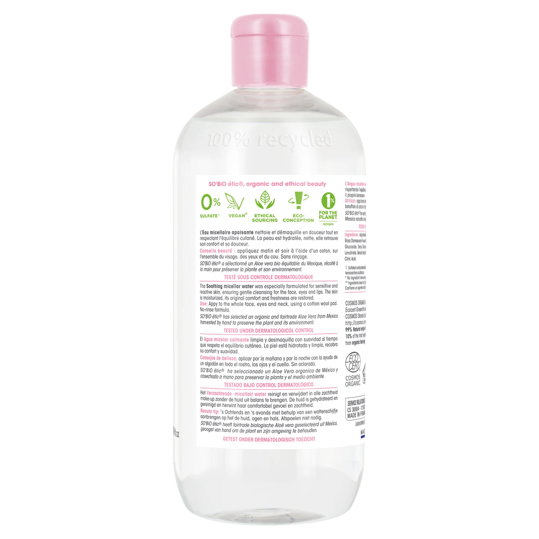 SO’BiO étic Soothing Aloe Vera Micellar Water BIO (500 ml) - enriched with chamomile water