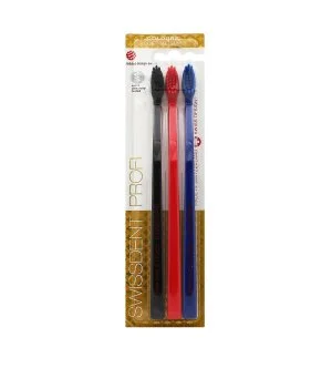 Swissdent Profi Colours Soft-Medium Toothbrushes 3 pcs Black, Red, Blue