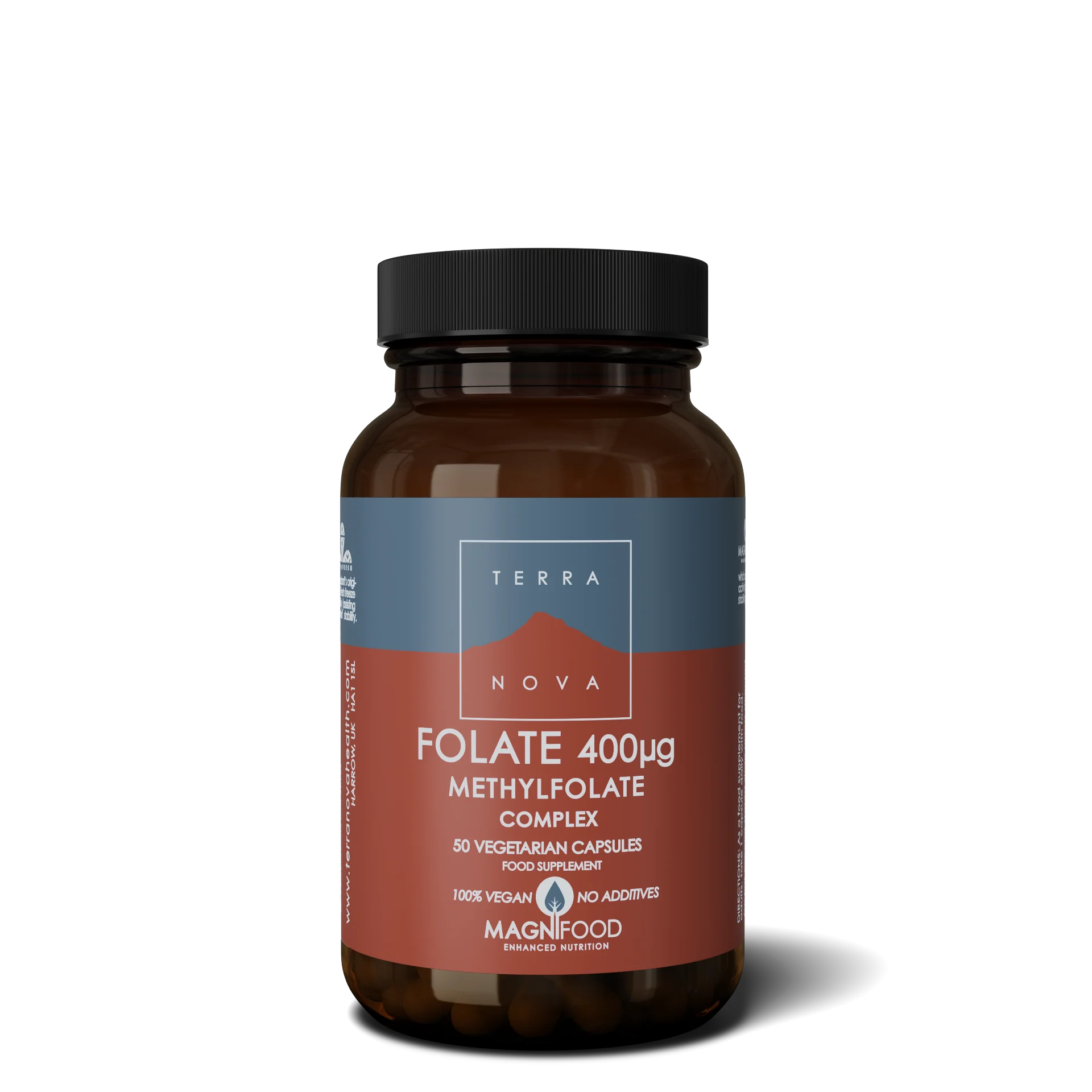 Terranova Health Folate (Methylfolate) 400 µg Complex (50 capsules) - natural form of folic acid