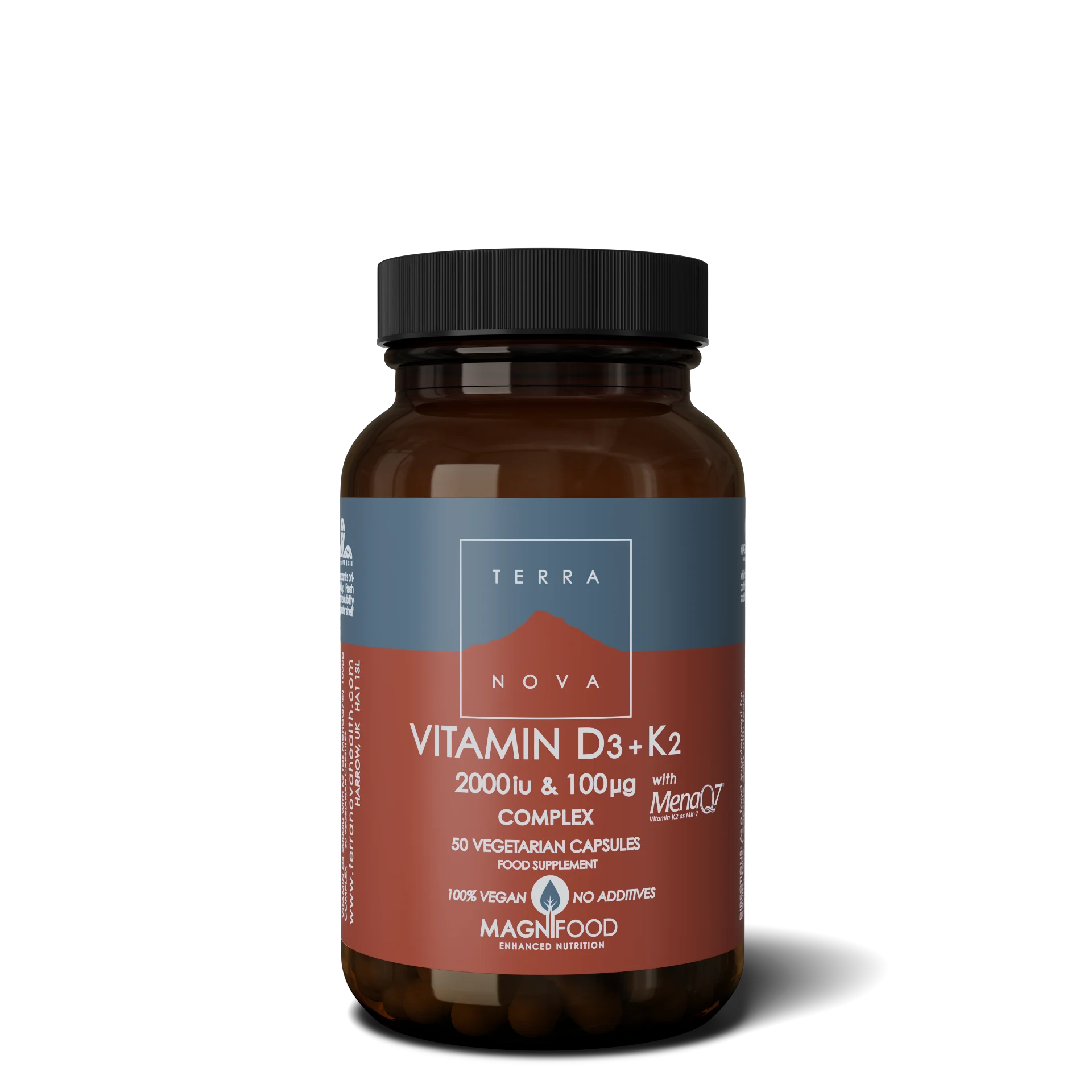 Terranova Health Vitamin D3 2000 IU & Vitamin K2 100 µg Complex (50 capsules) - D3 from lichen and K2 from chickpeas
