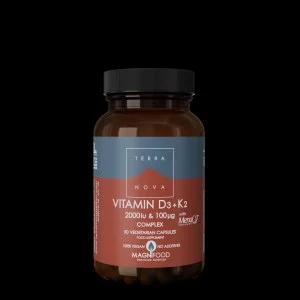 Terranova Health Vitamin D3 2000 IU & Vitamin K2 100 µg Complex (50 capsules) - D3 from lichen and K2 from chickpeas
