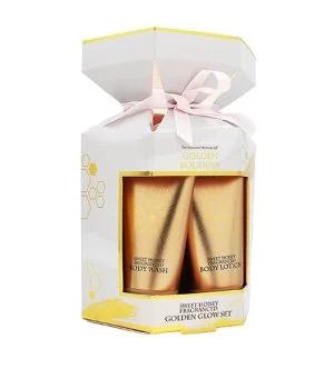 The Indulgent Bathing Co. Golden Boudoir gift set shower gel + 50 ml body lotion + shower sponge