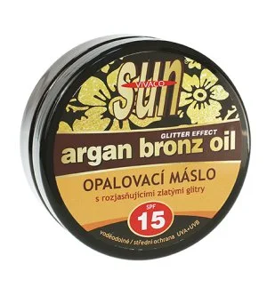 Vivaco SUN Argan Bronz Oil sunscreen butter with illuminating gold glitter SPF 15