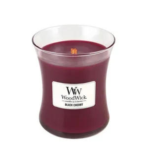 WoodWick Black Cherry scented candle with a wooden wick for women