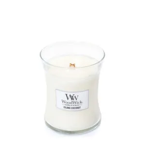 WoodWick Island Coconut scented candle with wooden wick for women
