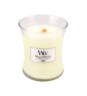 WoodWick Linen scented candle with a wooden wick 275 g
