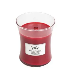 WoodWick Pomegranate scented candle with a wooden wick for women