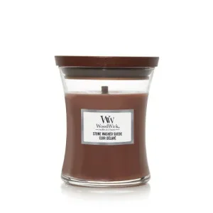 WoodWick Stone Washed Suede scented candle with a wooden wick for women