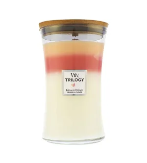 WoodWick Trilogy Blooming Orchard scented candle with wooden wick 609 g