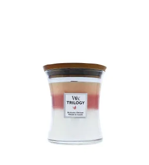 WoodWick Trilogy Blooming Orchard scented candle with a wooden wick for men