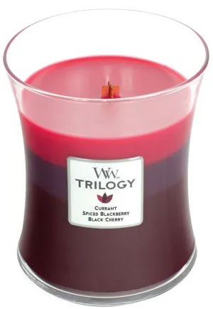WoodWick Trilogy Sun Ripened Berries scented candle with a wooden wick for women
