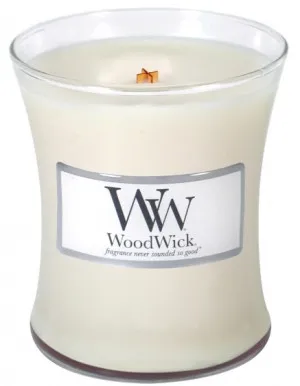WoodWick Vanilla Bean scented candle with a wooden wick for women
