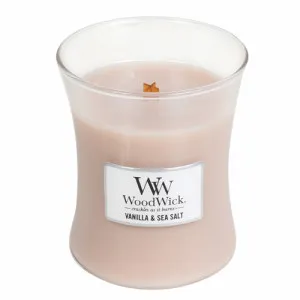 WoodWick Vanilla & Sea Salt scented candle with a wooden wick 275 g
