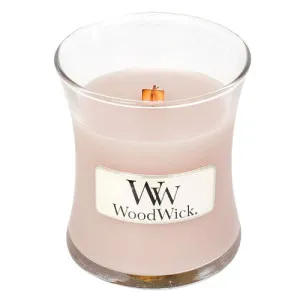 WoodWick Vanilla & Sea Salt scented candle with wooden wick for women