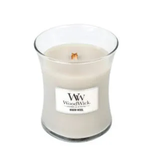 WoodWick Warm Wool scented candle with a wooden wick for women