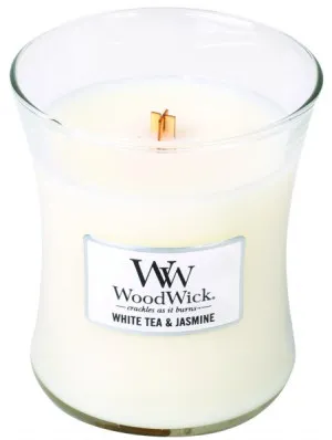 WoodWick White Tea & Jasmine scented candle with a wooden wick 275 g