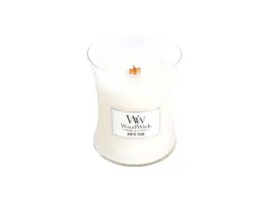 WoodWick White Teak scented candle with a wooden wick for women
