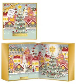 Yankee Candle Passport to the Holidays advent calendar book votive candle in glass 12x37 g + tea light candle 12x9.8 g + glass candle holder