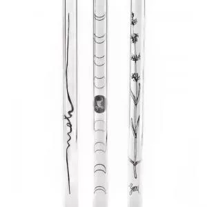 Yoni Set of straws made of Czech glass with brush (3 pcs) - Botanical