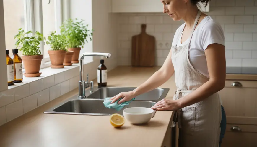# Cleaning a Stainless Steel Sink from Water Stain Marks Step by Step

## What You Will Need

- Whit