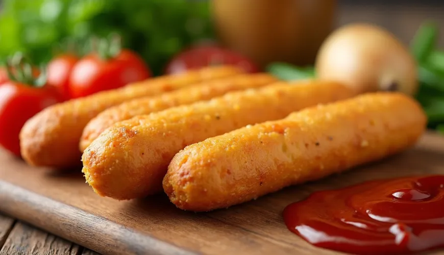 Corndog trendy food on the home table for celebrations and picnics