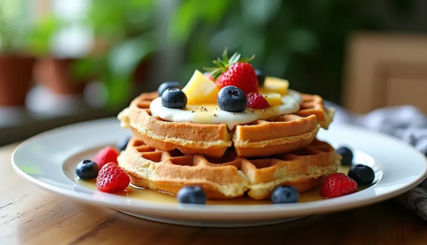 Cottage waffles as a delicious breakfast for a healthy start to the day