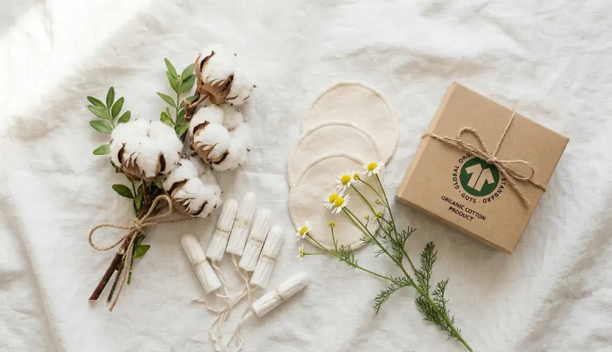 Ecological hygienic cotton wool and tampons protect your health