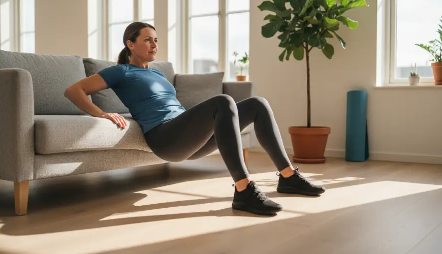 Hip thrust on the couch as a home workout for strong glutes