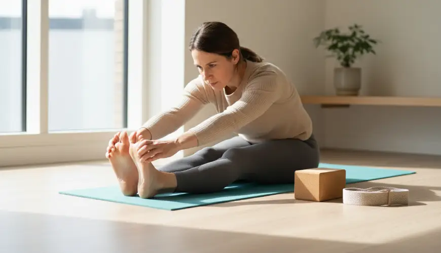 Simple stretching of the back of the legs while sitting on the ground