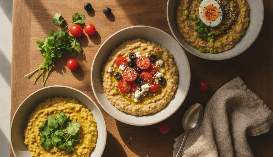 Savory oatmeal porridges inspired by culinary traditions