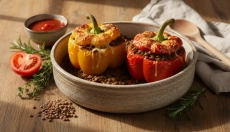 Lentil ragù as a filling for baked peppers