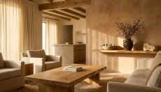 Naturalistic home staging bets on stone and wood