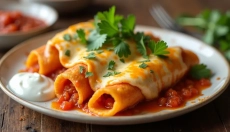 Preparing enchiladas with homemade sauce for an authentic Mexican taste