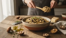 Savory oat oatto with mushrooms as a healthy alternative to risotto