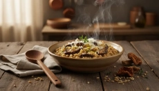 Fragrant barley risotto with porcini mushrooms, or barley groat risotto