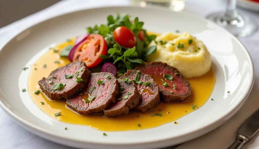 Sustainable beef slices with mustard for modern cooking
